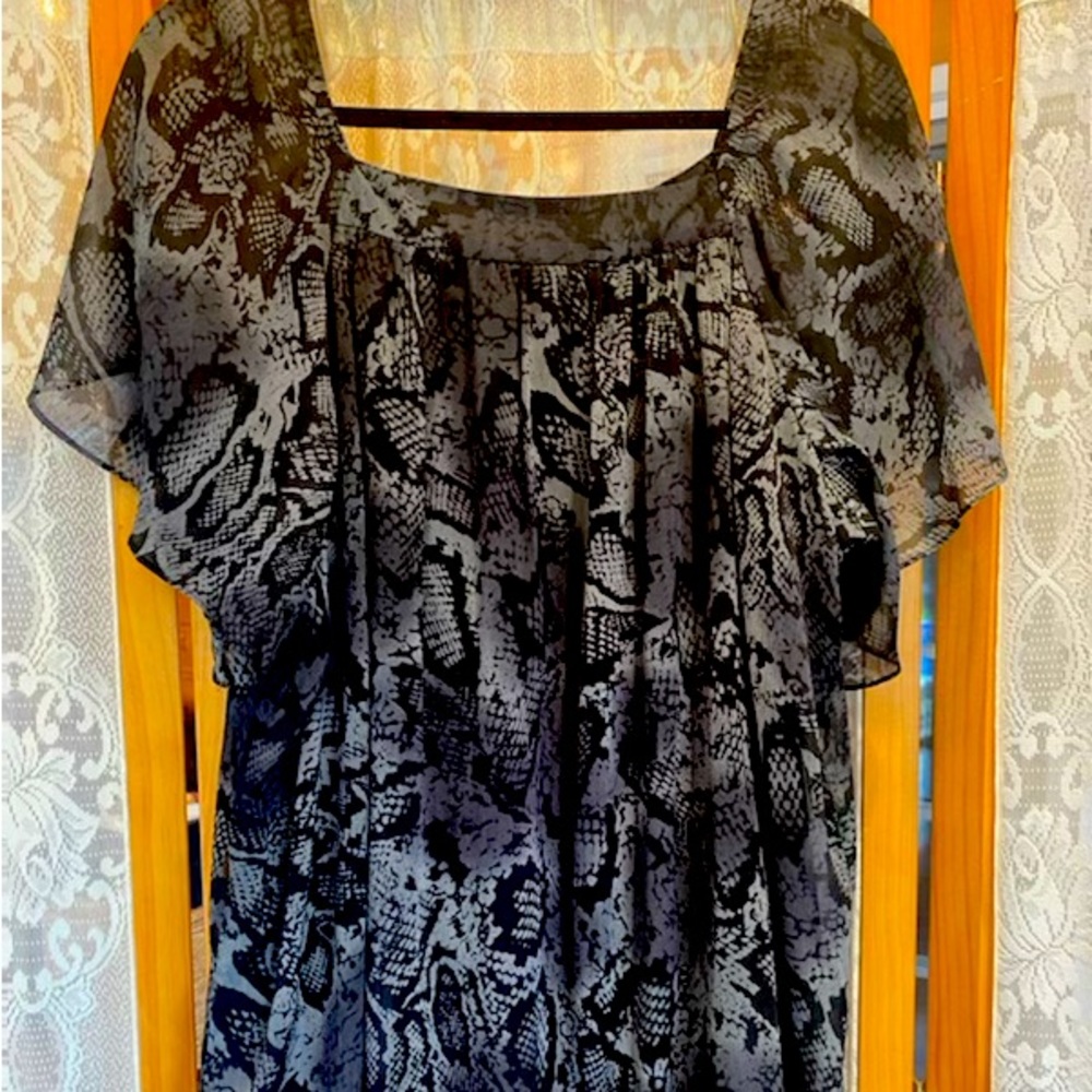 Animal Print Flounce Sleeve Georgette Top